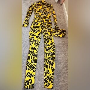 Kids Caution Print Yellow Pants